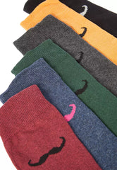 Men's Multicolored Cotton Mustache Pattern 7-Pack Socket/Long Socks