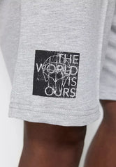 Men's Gray Plus Size Comfortable Regular/Regular Cut Ribbed Printed Drawstring Shorts.