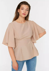 Plus Size Beige Tie Detailed Blouse