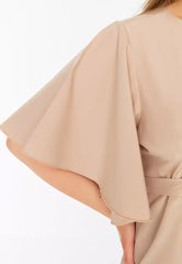 Plus Size Beige Tie Detailed Blouse