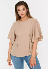 Plus Size Beige Tie Detailed Blouse