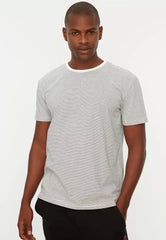 White Men's Regular/Regular Cut Striped T-Shirt