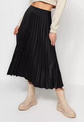 Pleated Satin Midi Skirt