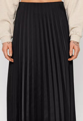 Pleated Satin Midi Skirt