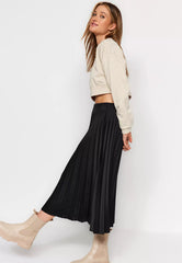 Pleated Satin Midi Skirt