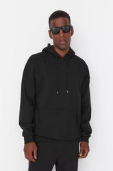 Men's Black Oversized Hoodie Printed Sweatshirt with a Soft Pile Inside, and a Floral Print