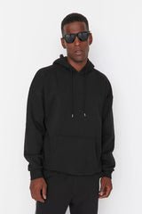 Men's Black Oversized Hoodie Printed Sweatshirt with a Soft Pile Inside, and a Floral Print