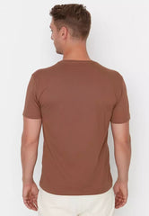 Brown Men's Basic Regular / Regular Cut, Crew Neck Short Sleeved T-Shirt