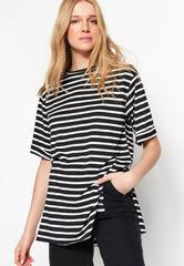 Stripe Pattern T-Shirt with Slit Detail