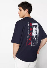 Men's Oversize/Wide-Fit Crew Neck Short Sleeves Anime Printed Short Sleeves 1 Cotton T-Shirt