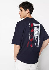 Men's Oversize/Wide-Fit Crew Neck Short Sleeves Anime Printed Short Sleeves 1 Cotton T-Shirt