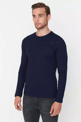 Black-White-Navy Blue Men's Regular/Regular Cut Crew Neck Long Sleeved 3-Pack Basic T-Shirt.