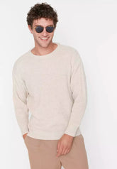 Beige Men's Oversize Fit Wide fit Crew neck Basic Knitwear Sweater