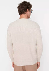 Beige Men's Oversize Fit Wide fit Crew neck Basic Knitwear Sweater