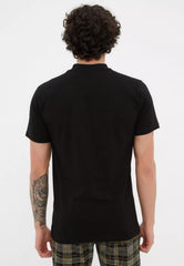 Black Men's Slim Standing Collar Zippered 100% Cotton T-Shirt