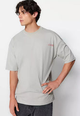 Men's Gray Oversize/Wide Cut 100% Cotton Far Eastern Anime Printed T-Shirt