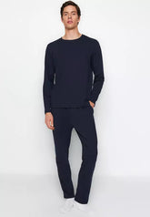 Men's Navy Blue Regular Fit Knitted Pajamas Set