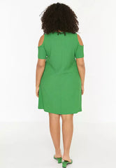 Plus Size Green A-line Knitted Window/Cut Out Detailed Dress