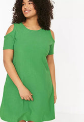 Plus Size Green A-line Knitted Window/Cut Out Detailed Dress