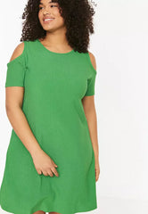 Plus Size Green A-line Knitted Window/Cut Out Detailed Dress