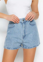 High Waist Rhinestone Denim Shorts