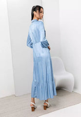 Recycled Cotton Chambray Tiered Dress