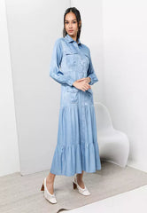Recycled Cotton Chambray Tiered Dress