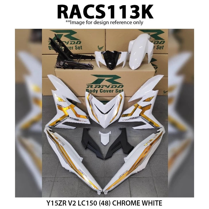 DHC- (STICKER TANAM/AIRBRUSH) RAPIDO COVER SET Y15ZR V1/V2 LC150 CHROME (48) WHITE -By Sea Courier Method 🚢📦
