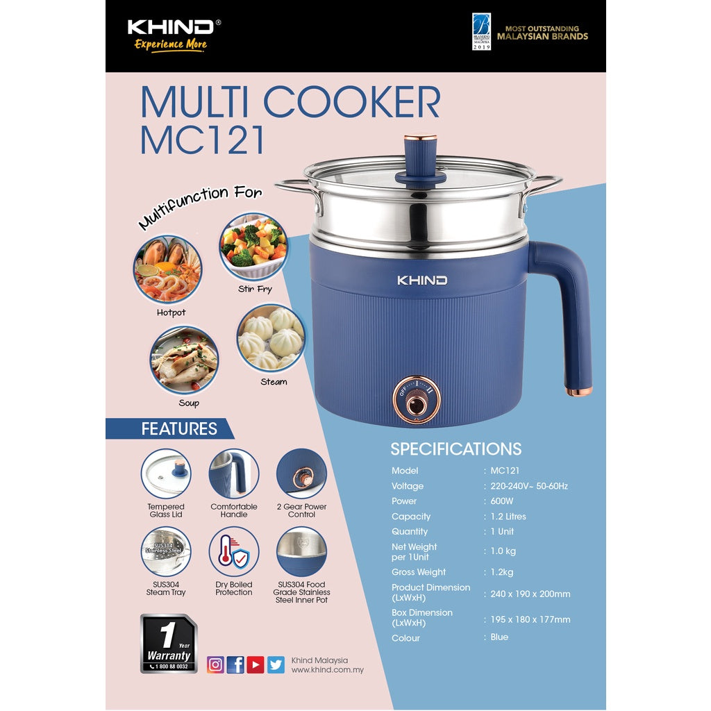 KHIND 1.2L Multi Cooker MC121 -By Sea Courier Method 🚢📦