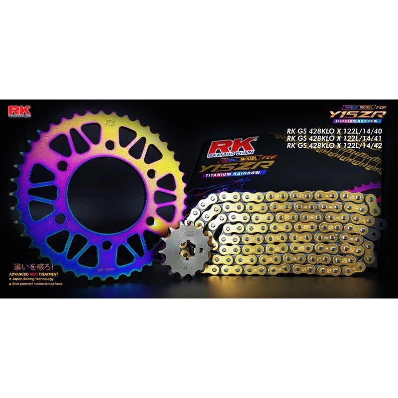 Y15ZR Y15ZRV2 428 SPROCKET SET TITANIUM RAINBOW ORING GOLD RK ORIGINAL -By Sea Courier Method 🚢📦