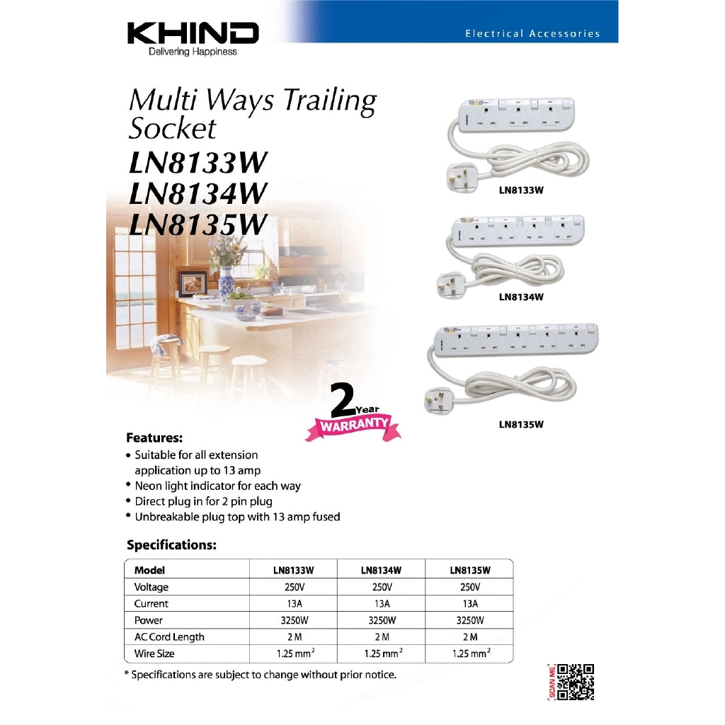 KHIND Trailing Socket LN8134W -By Sea Courier Method 🚢📦