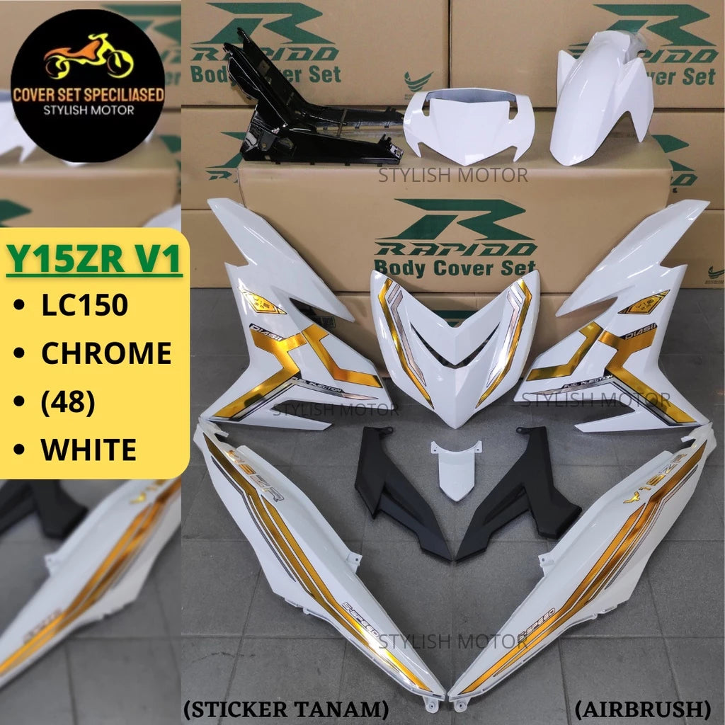 DHC- (STICKER TANAM/AIRBRUSH) RAPIDO COVER SET Y15ZR V1/V2 LC150 CHROME (48) WHITE -By Sea Courier Method 🚢📦