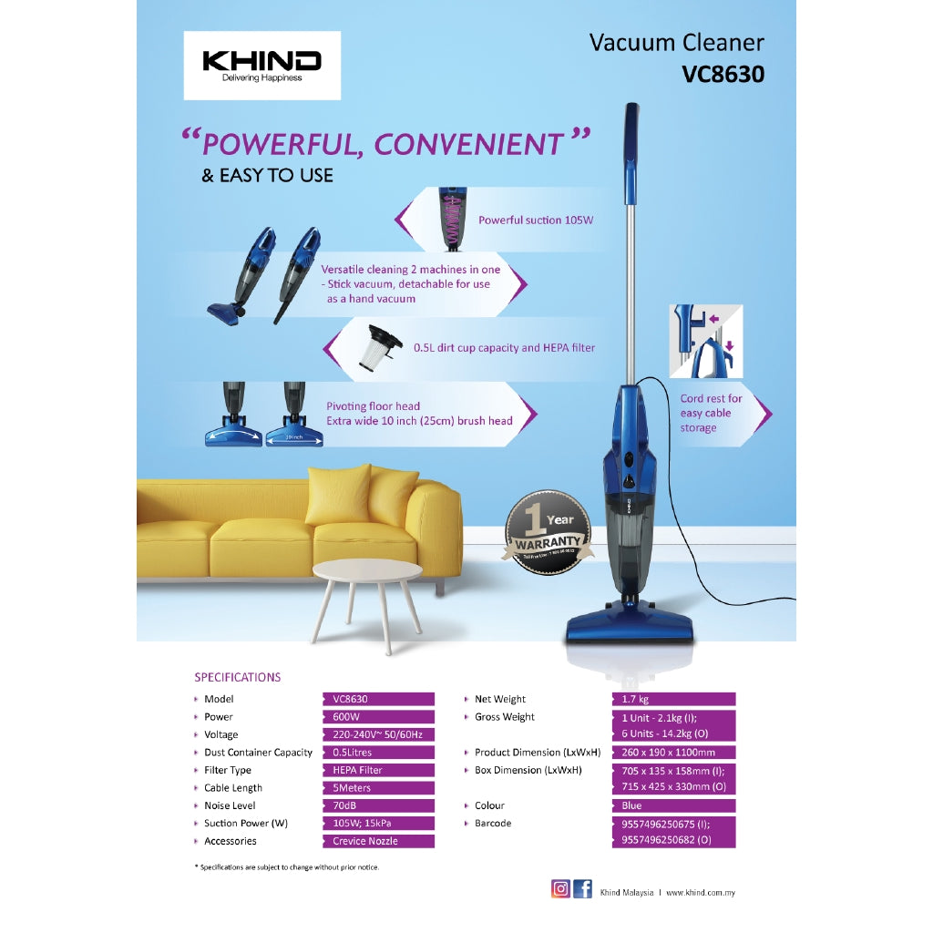 KHIND Handheld Vacuum Cleaner VC8630 -By Sea Courier Method 🚢📦