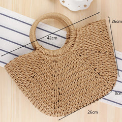 Summer Handmade Moon-Shaped Straw Beach Bag