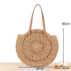 Vintage Round Straw Beach Bag