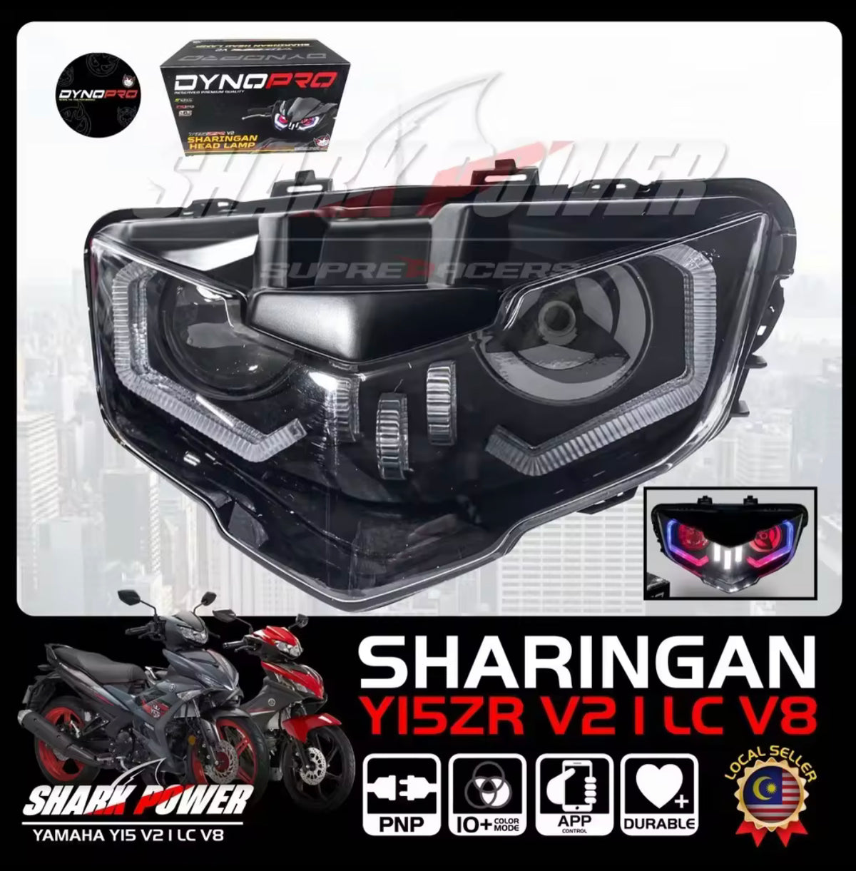 Y15 V2 LC V8 Sharingan Head Lamp I APP Control / 10+ Colour Mode LED I Dynopro PNP For YAMAHA Y15ZR V2 I LC 135 V8 -By Sea Courier Method 🚢📦