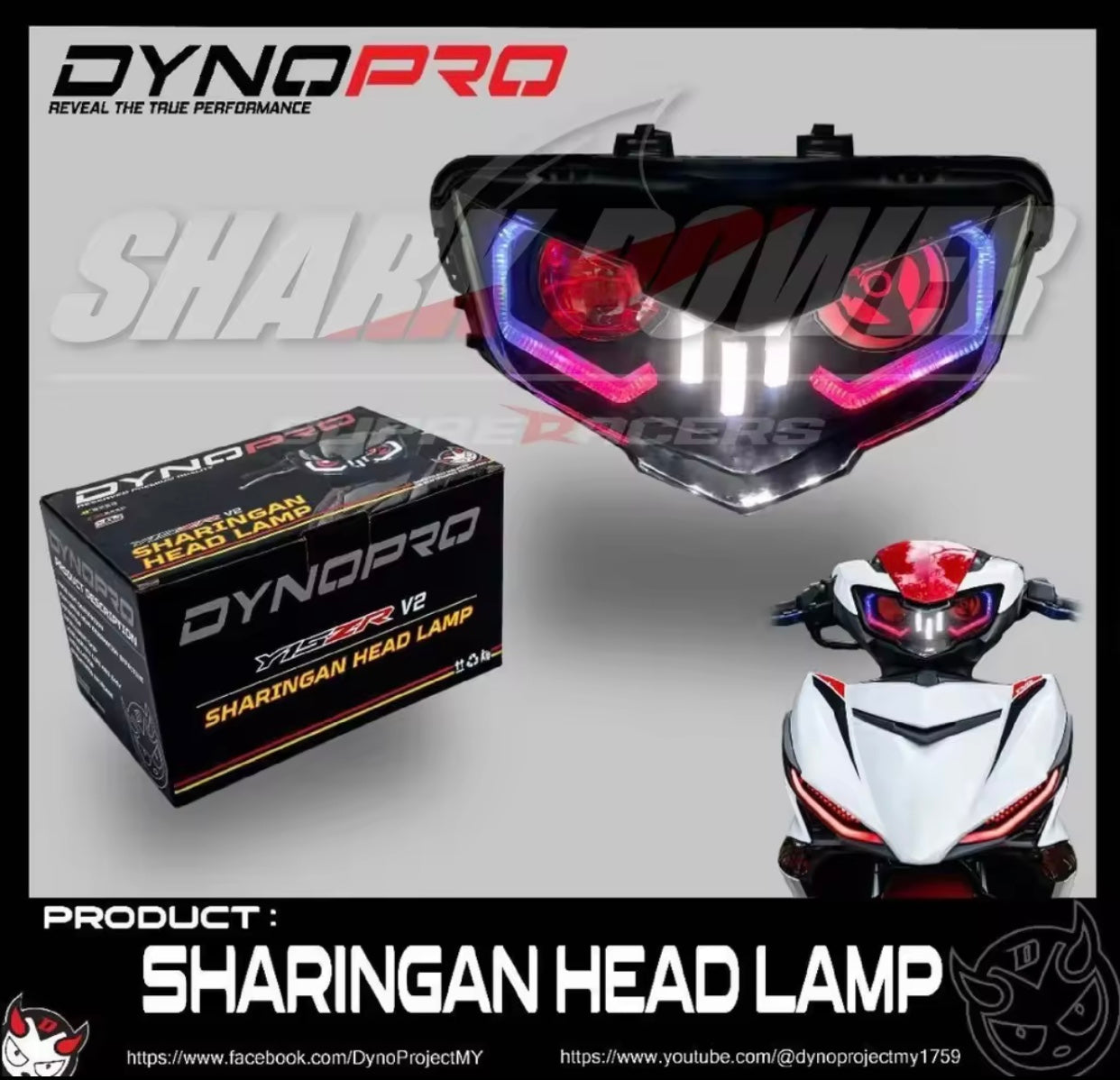 Y15 V2 LC V8 Sharingan Head Lamp I APP Control / 10+ Colour Mode LED I Dynopro PNP For YAMAHA Y15ZR V2 I LC 135 V8 -By Sea Courier Method 🚢📦