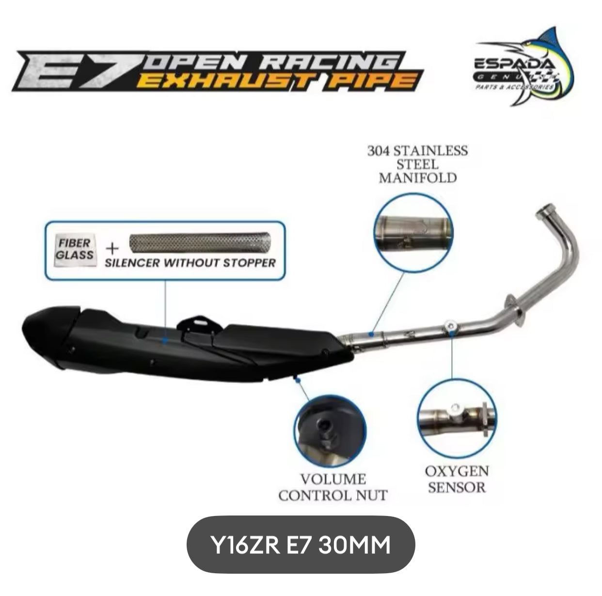 XRACING RS150 VF3I LC135 Y15ZR Y15 Y16ZR Y16 Espada E6 E7 Standard racing Exhaust 32mm 35mm 28mm -By Sea Courier Method 🚢📦