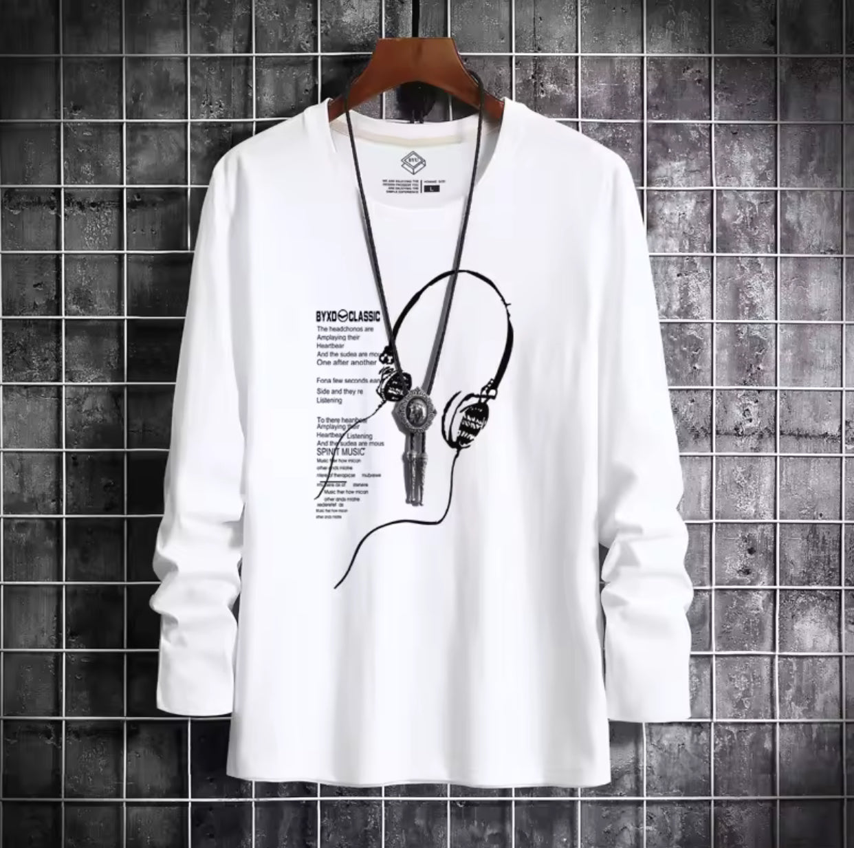 Loose Fit Men's Long Sleeve T-Shirt Pure Cotton Black Printed Thin Style Autumn Base Shirt Trendy Brand Casual Youth Fashion -By Sea Courier Method 🚢📦