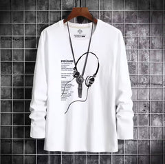 Loose Fit Men's Long Sleeve T-Shirt Pure Cotton Black Printed Thin Style Autumn Base Shirt Trendy Brand Casual Youth Fashion -By Sea Courier Method 🚢📦