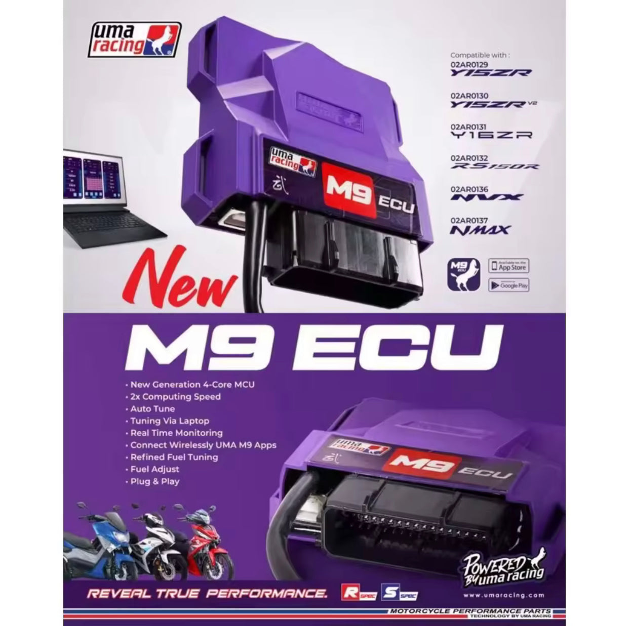 2023 NEW 100% ORI UMA RACING M9 ECU UNIT APP Control Y15 Y15ZR Y16 Y16ZR RS150 NVX155 NMAX155 NVX  V1 V2 NMAX V1V2 -By Sea Courier Method 🚢📦