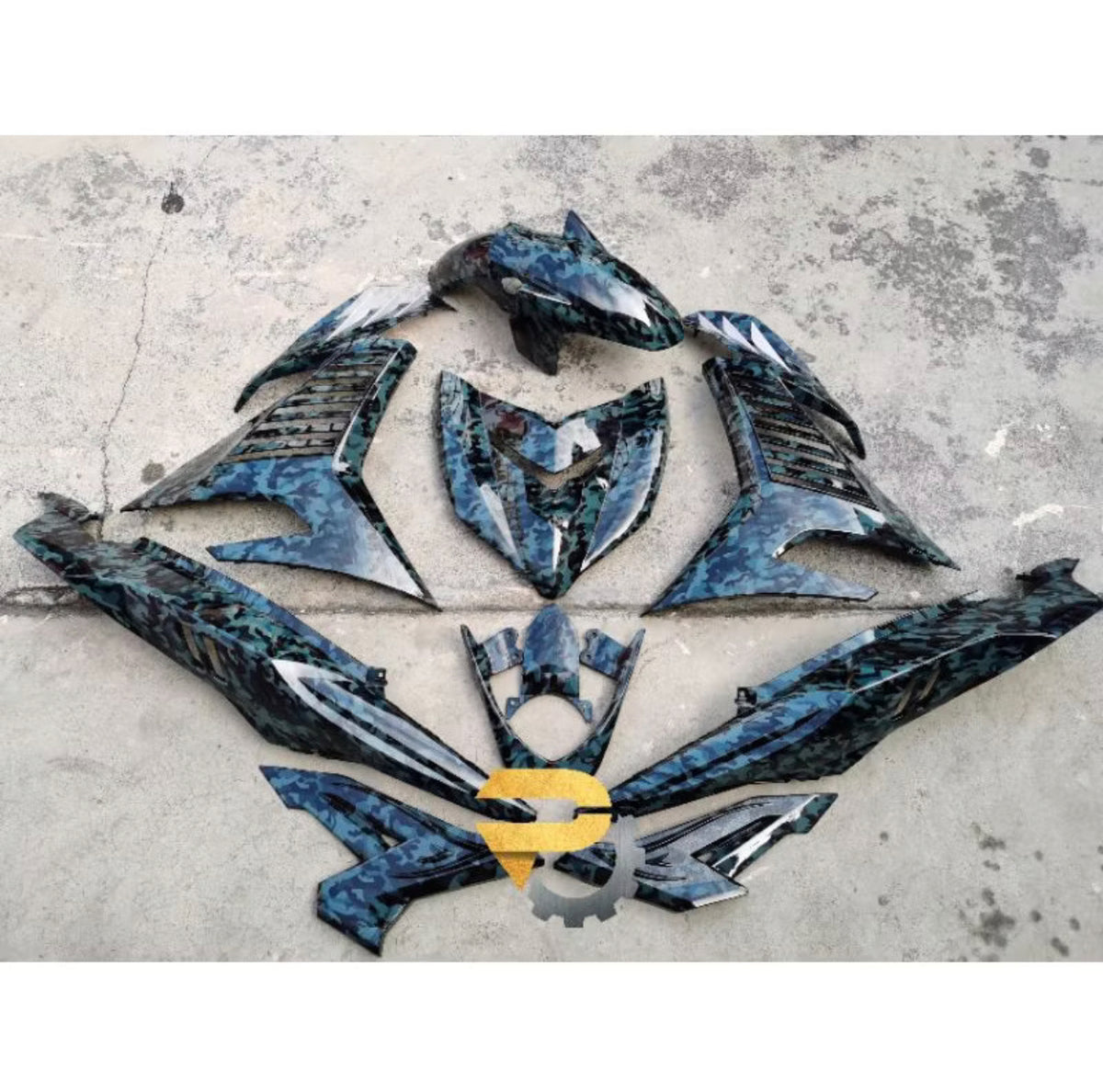 ￼YAMAHA Y15 COVER SET WARNA ( CAMO HIJAU ) CELUP WATER TRANSFER COVERSET FULL SET -By Sea Courier Method 🚢📦