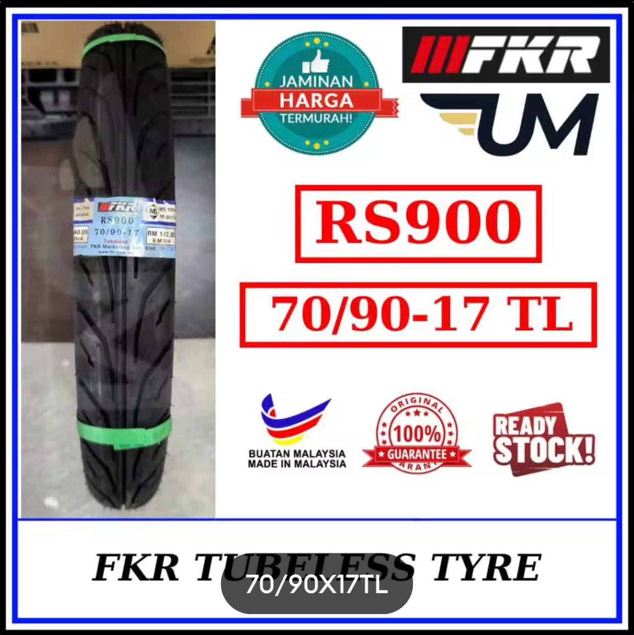 FKR TYRE TAYAR 17 RS900 Tubeless 70/90 80/90 100/80 120/70-17 RS900 (Cutting TT9) TT900 DUNLOP BUNGA TAJAM TIRE TT -By Sea Courier Method 🚢📦