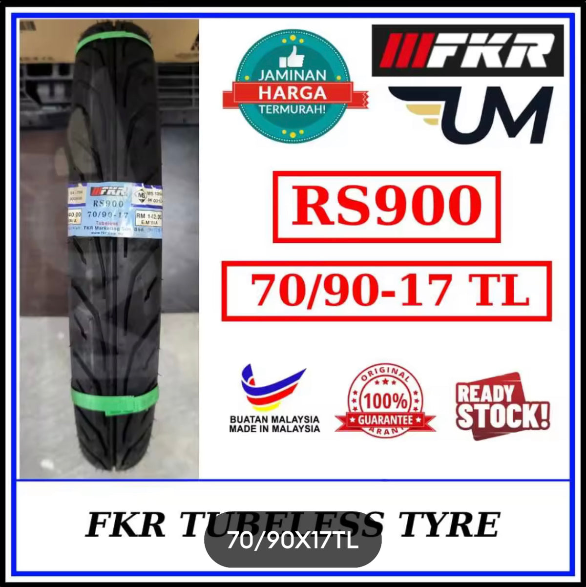 FKR TYRE TAYAR 17 RS900 Tubeless 70/90 80/90 100/80 120/70-17 RS900 (Cutting TT9) TT900 DUNLOP BUNGA TAJAM TIRE TT -By Sea Courier Method 🚢📦