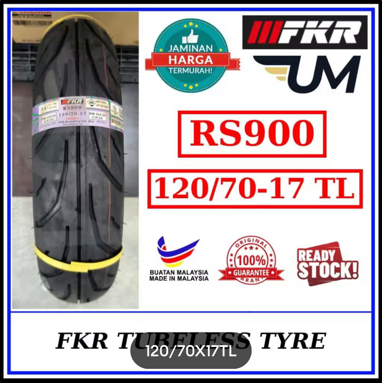 FKR TYRE TAYAR 17 RS900 Tubeless 70/90 80/90 100/80 120/70-17 RS900 (Cutting TT9) TT900 DUNLOP BUNGA TAJAM TIRE TT -By Sea Courier Method 🚢📦