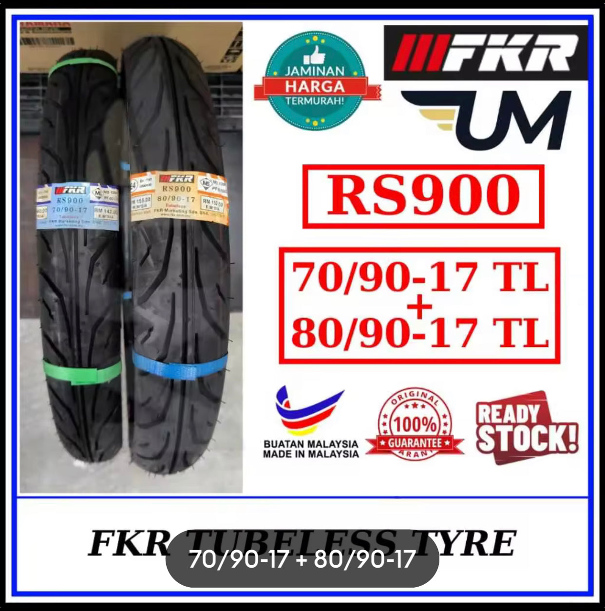 FKR TYRE TAYAR 17 RS900 Tubeless 70/90 80/90 100/80 120/70-17 RS900 (Cutting TT9) TT900 DUNLOP BUNGA TAJAM TIRE TT -By Sea Courier Method 🚢📦
