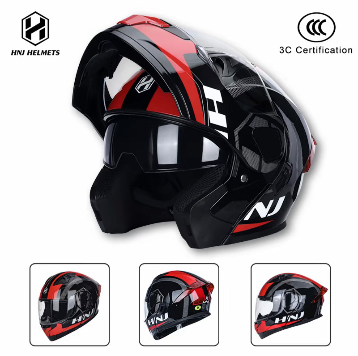 HNJ Flip Up Helmet Motorcycle Double Visor Modular Full Face-By Sea Courier Method 🚢📦