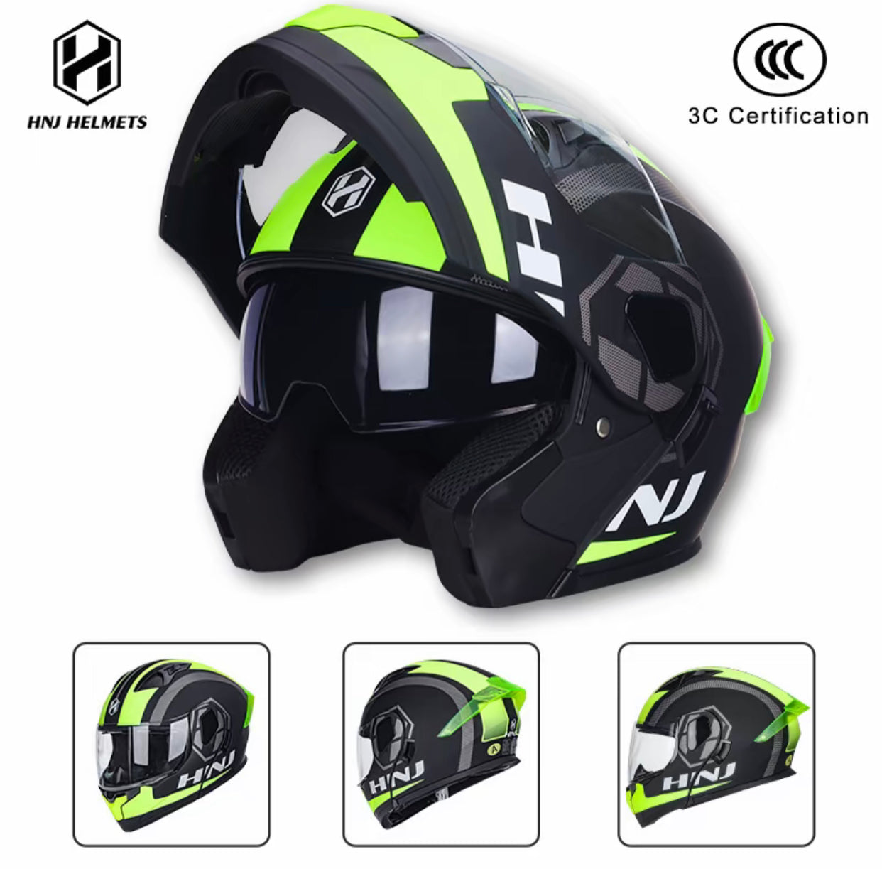 HNJ Flip Up Helmet Motorcycle Double Visor Modular Full Face-By Sea Courier Method 🚢📦