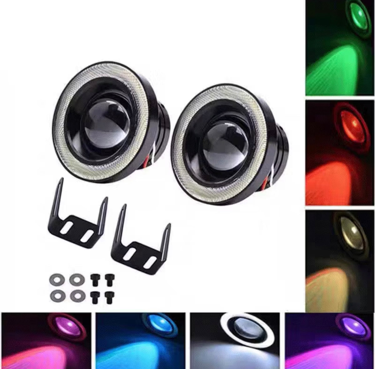 ￼1pcs 3.0 Angel Eyes Fog Lamp 12V Universal 2.5 COB LED DRL Lamp 3.5 Driving Lights White Blue Pink Yellow Green 64/76/89mm -By Sea Courier Method 🚢📦