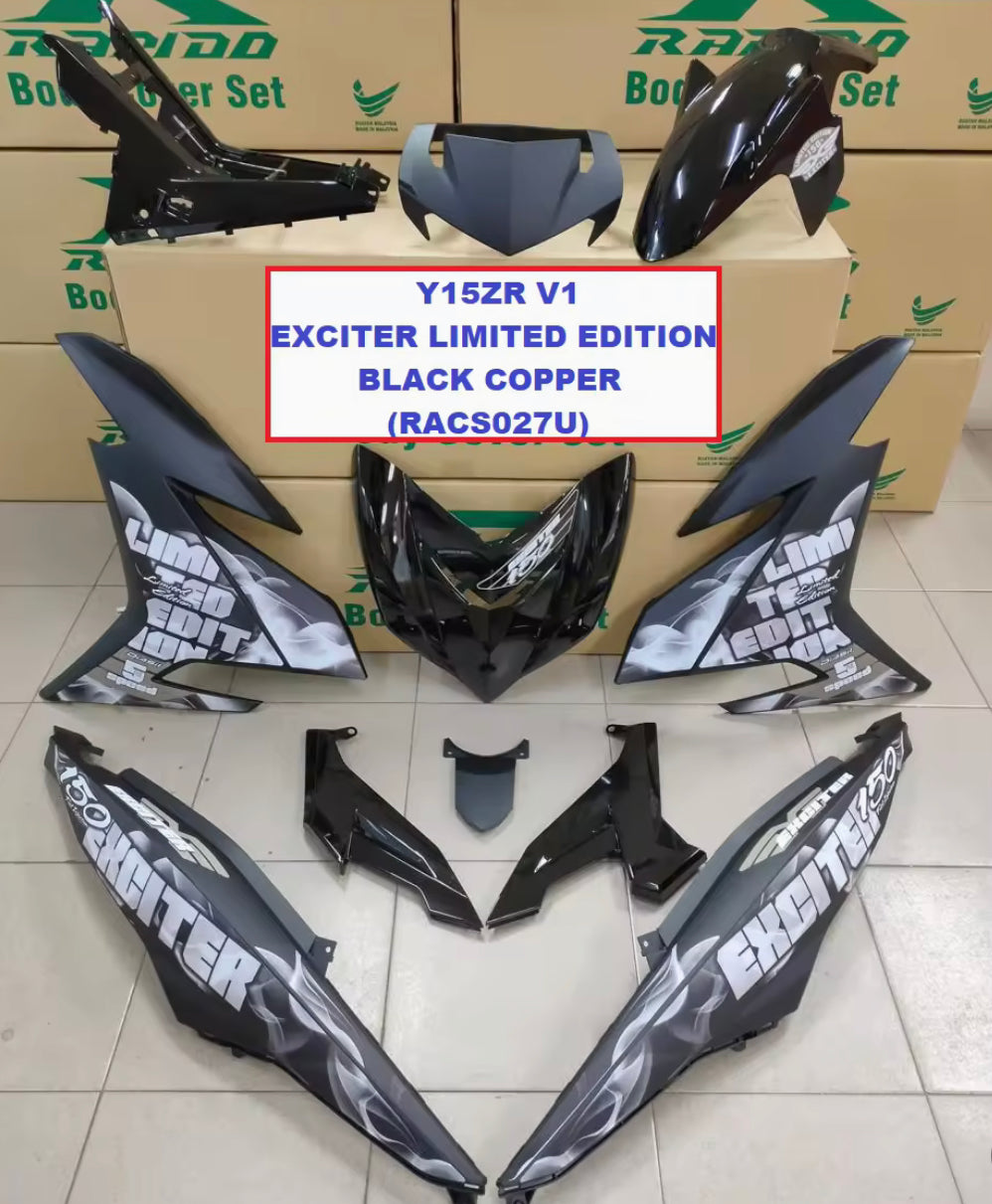 COVERSET Y15ZR V1- EXCITER LIMITED EDITION BLACK COPPER RAPIDO BODY COVER SET YAMAHA YSUKU Y15 MOTOR ACCESSORIES WARNA HITAM BLACK MATTE (RACS027U) -By Sea Courier Method🚢📦